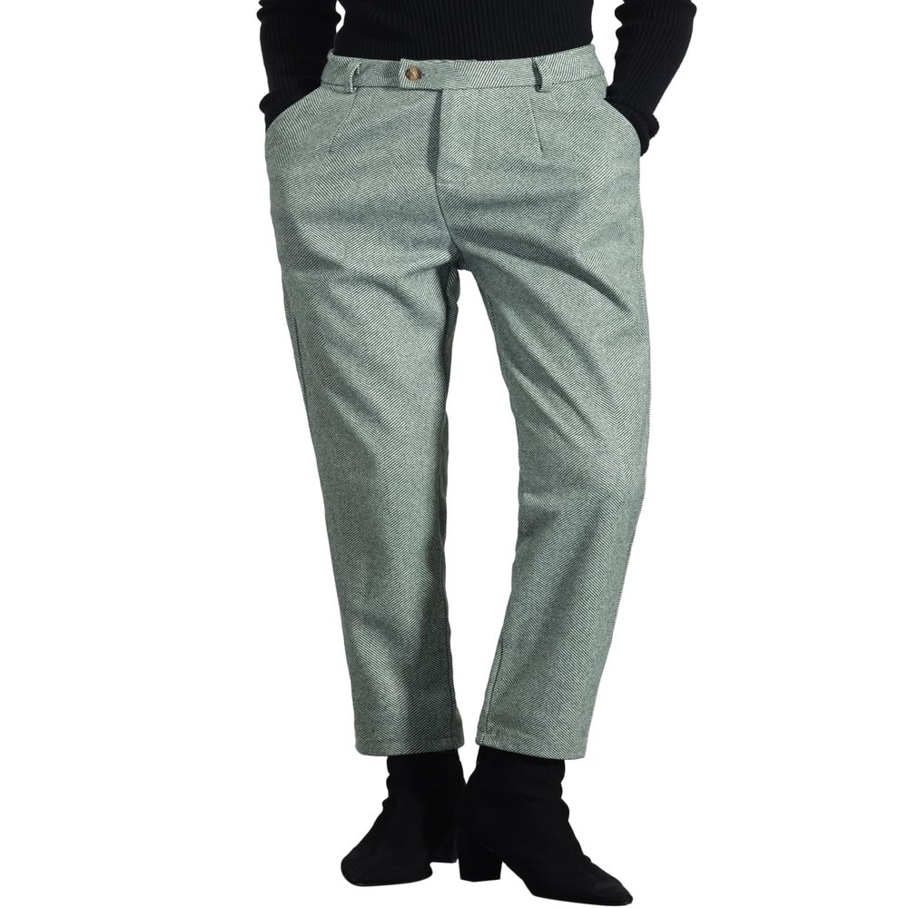 Allegra K Straight Pants for Women Baggy Casual Button Down High Waist Cropped Pants with Pockets Medium Green