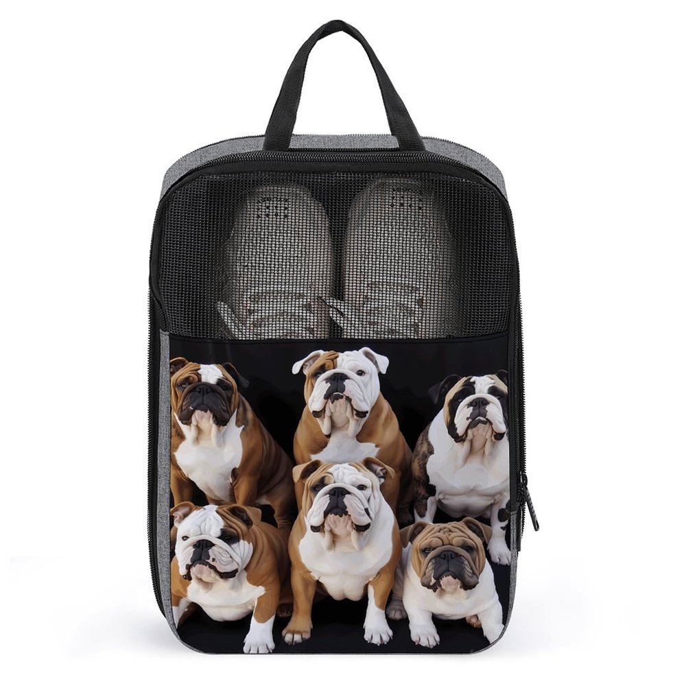 Travel Shoe Bag,English Bulldogs Print Shoe Pouch,outdoor Zippered Carrier Shoe Bags,mens Womens Shoe Tote Bag