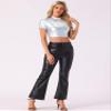 Allegra K Sparkle Tops for Women's Halloween Short Sleeve Mock Neck Party Metallic Crop Top Small Bright Silver view 4
