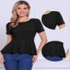Allegra K Peplum Tops for Women's Short Sleeve Round Neck Stretch Business Classic Blouse Top X-Large Black view 4