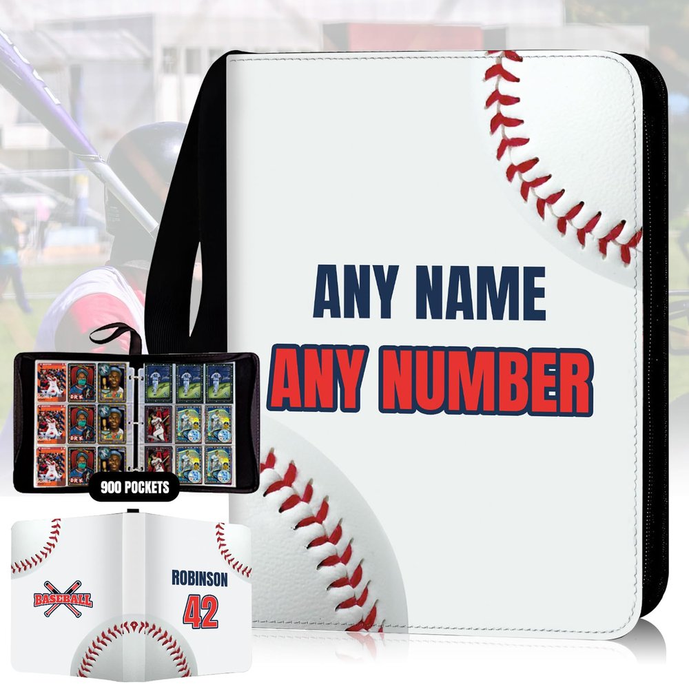 HDSD Custom Baseball Card Binders Up to 900 Pockets - Sports Trading Cards Holder with 50 Sleeves - Personalize Your Name Number Text for Baseball Collectors Boys Girls Gift
