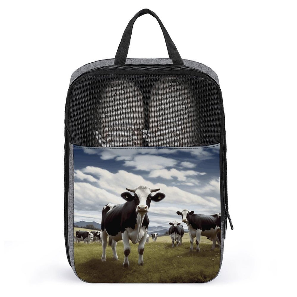 Travel Shoe Bag,Farm Cow Pictures Print Shoe Pouch,outdoor Zippered Carrier Shoe Bags,mens Womens Shoe Tote Bag