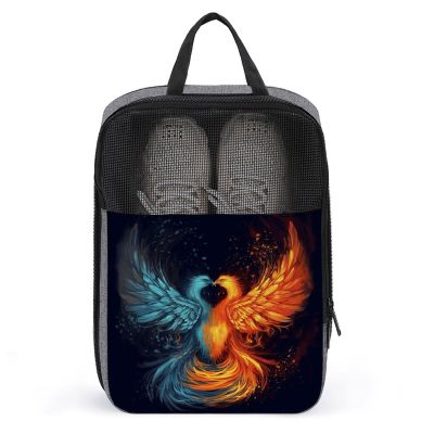 Travel Shoe Bag,Fire And Water Phoenix Print Shoe Pouch,outdoor Zippered Carrier Shoe Bags,mens Womens Shoe Tote Bag