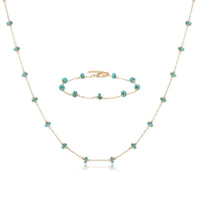 TONTMY STUDIOS Gold Turquoise Necklace Bracelets for Women Dainty Simple Beaded Choker Necklace Bracelet Turquoise Jewelry Set