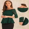 Allegra K Elegant Lace Blouse for Women's Semi Sheer 3/4 Sleeve Off Shoulder Peplum Top X-Small Dark Green view 2