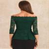 Allegra K Elegant Lace Blouse for Women's Semi Sheer 3/4 Sleeve Off Shoulder Peplum Top X-Small Dark Green view 3