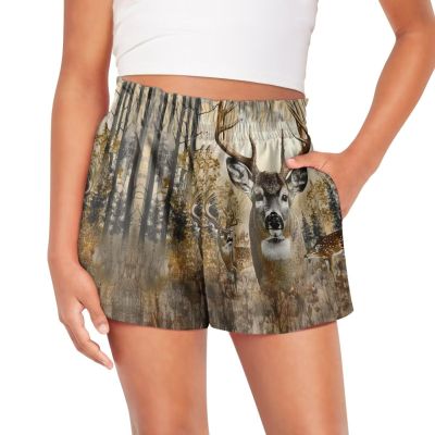 Uourmeti Camo Deer Summer Shorts for Beach Kids Casual Shorts Girls Size 9-10 Years Short Pants for School Outfits Paperbag Waist Shorts with Liner Teens Running Yoga Shorts