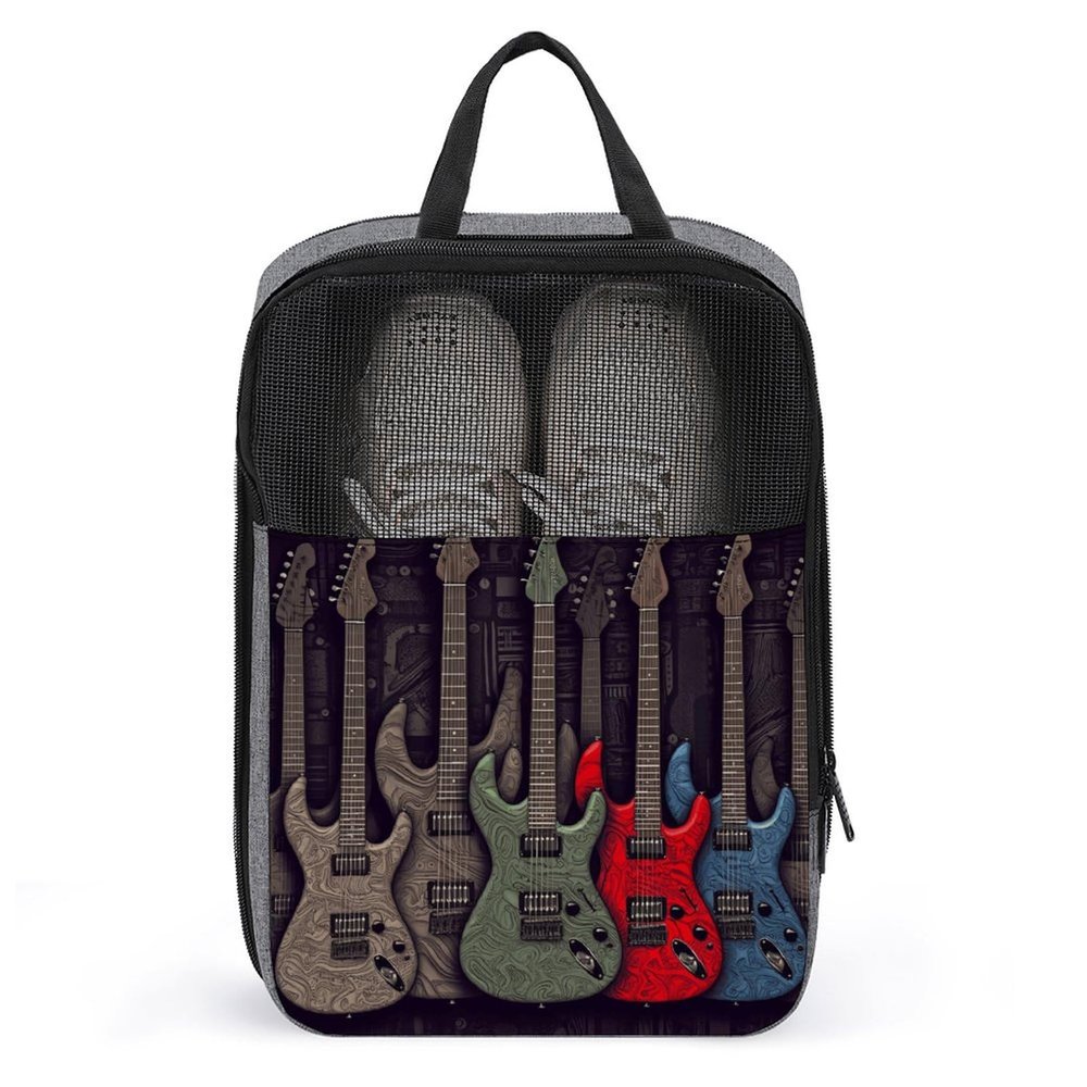 Travel Shoe Bag,Guitar Pattern Print Shoe Pouch,outdoor Zippered Carrier Shoe Bags,mens Womens Shoe Tote Bag