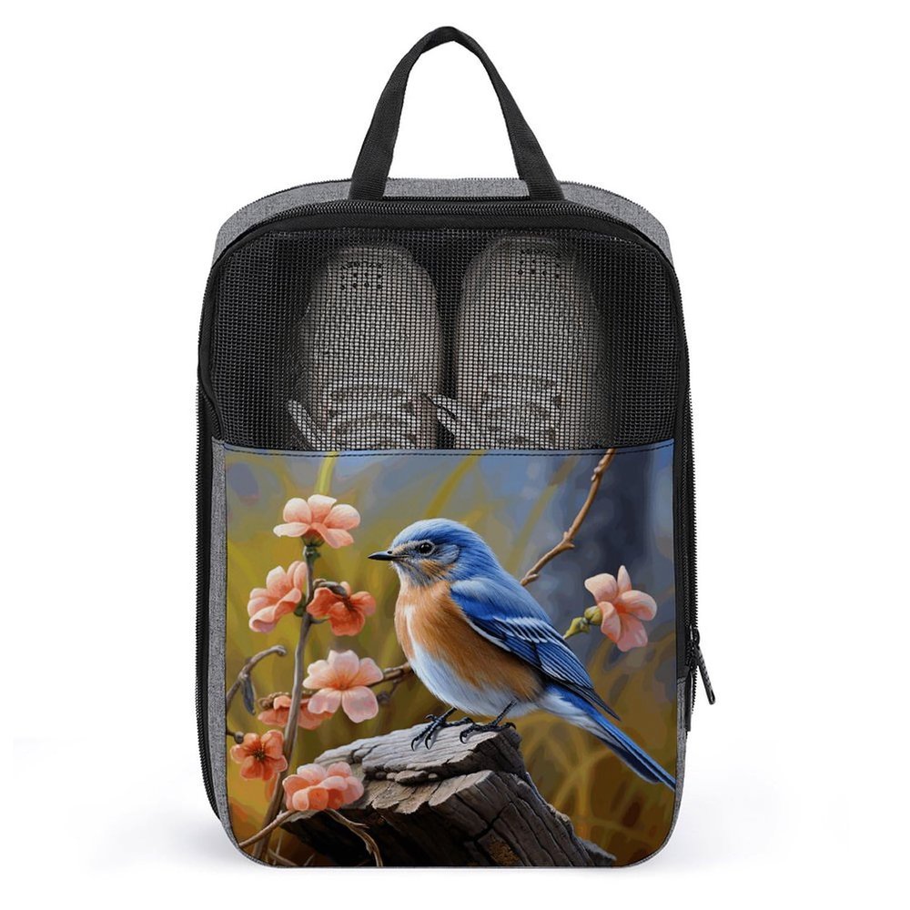 Travel Shoe Bag,Eastern Bluebird Print Shoe Pouch,outdoor Zippered Carrier Shoe Bags,mens Womens Shoe Tote Bag