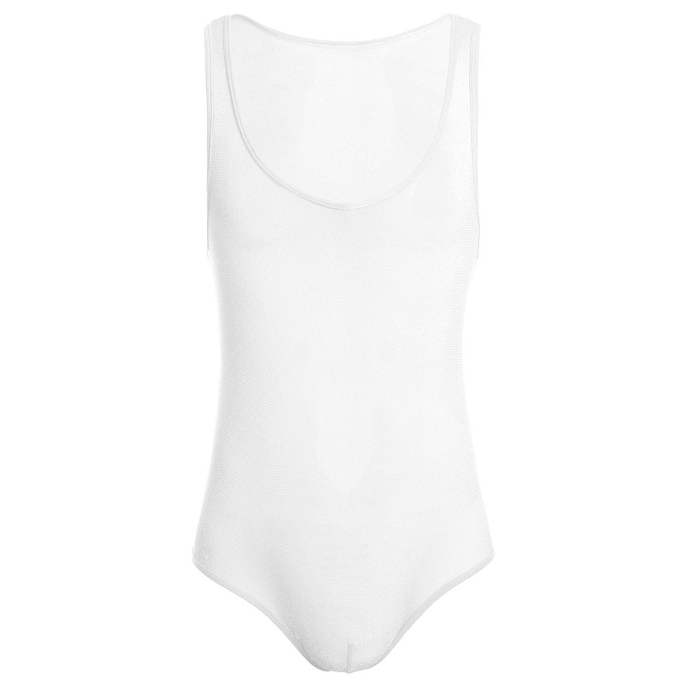 JEsilunmaMY Mens Sequin Lace Sheer Shapewear Stretch Sleeveless Bodysuit Body Shaper Slimming See Through Glitter Underwear (White-1PC,Small)