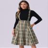 Allegra K Overall Plaid Dress for Women's Christmas Tartan Pinafore Suspender Skirt Small Khaki view 4