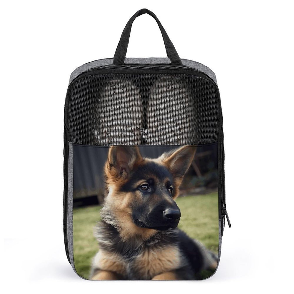 Travel Shoe Bag,German Shepherd Puppy Print Shoe Pouch,outdoor Zippered Carrier Shoe Bags,mens Womens Shoe Tote Bag