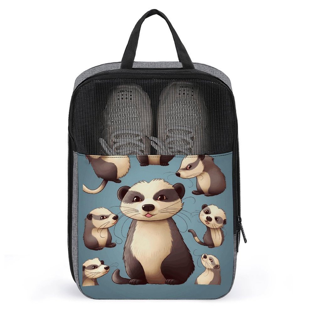 Travel Shoe Bag,Hairy Ferret Print Shoe Pouch,outdoor Zippered Carrier Shoe Bags,mens Womens Shoe Tote Bag