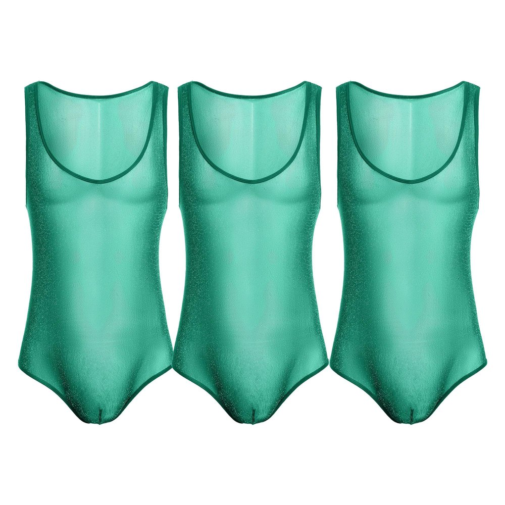 JEsilunmaMY Mens Sequin Lace Sheer Shapewear Stretch Sleeveless Bodysuit Body Shaper Slimming See Through Glitter Underwear (Green-3PC,X-Large)