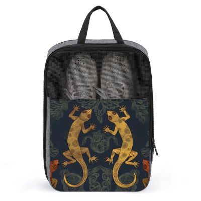 Travel Shoe Bag,Gecko Lizards Print Shoe Pouch,outdoor Zippered Carrier Shoe Bags,mens Womens Shoe Tote Bag