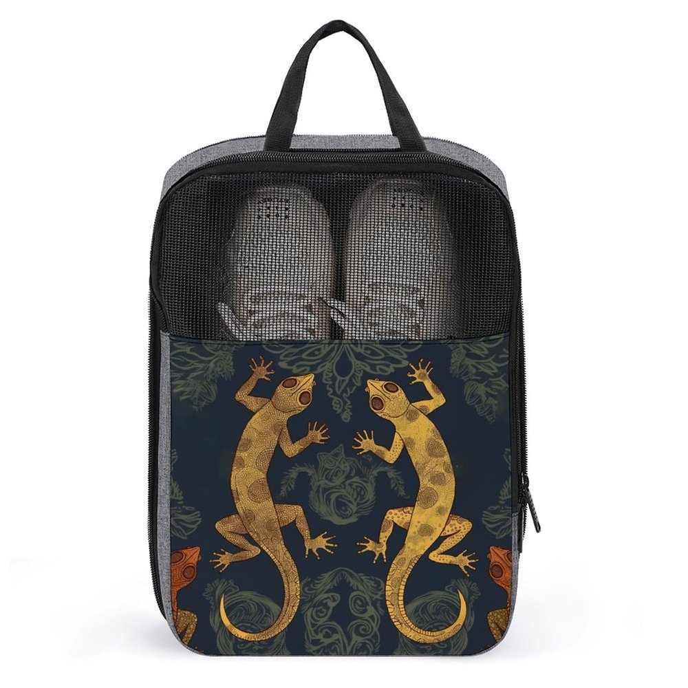Travel Shoe Bag,Gecko Lizards Print Shoe Pouch,outdoor Zippered Carrier Shoe Bags,mens Womens Shoe Tote Bag