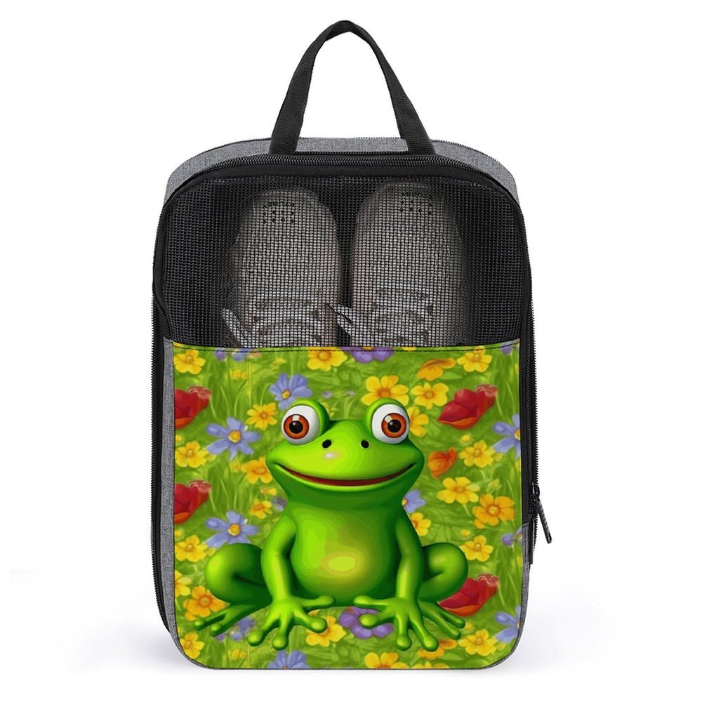 Travel Shoe Bag,Frog Print Shoe Pouch,outdoor Zippered Carrier Shoe Bags,mens Womens Shoe Tote Bag