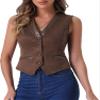 Allegra K Vintage Suit Waistcoat for Women's V Neck Faux Suede Button Down Sleeveless Jacket Vest X-Large Brown view 1