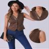 Allegra K Vintage Suit Waistcoat for Women's V Neck Faux Suede Button Down Sleeveless Jacket Vest X-Large Brown view 2