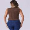 Allegra K Vintage Suit Waistcoat for Women's V Neck Faux Suede Button Down Sleeveless Jacket Vest X-Large Brown view 3