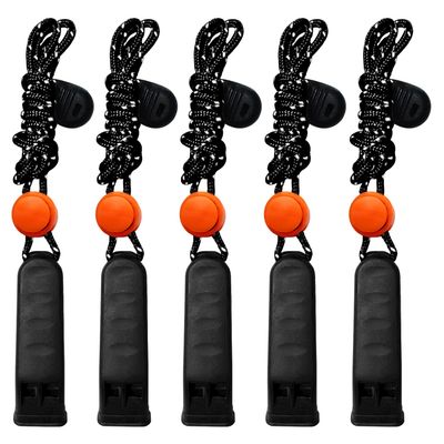 Amzonly Emergency Whistle, 120db Safety Whistle Survival Shrill Loud for Camping Hiking Hunting Boating Fishing Life Vest Jacket Rescue Signaling Kids Lifeguard 5 Pack- Black