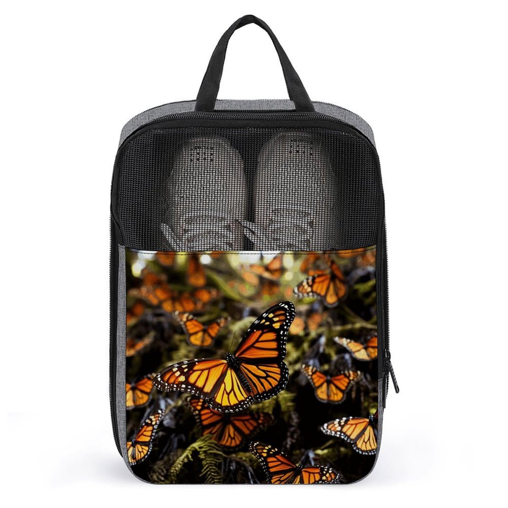 Travel Shoe Bag,Monarch Butterflies Print Shoe Pouch,outdoor Zippered Carrier Shoe Bags,mens Womens Shoe Tote Bag