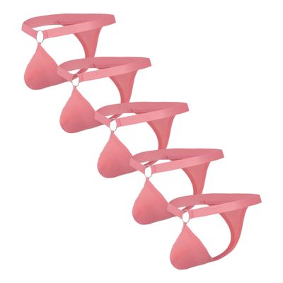 JEsilunmaMY Mens Low Rise T-Back Thong Mesh Breathable Bulge Pouch Jockstrap Underwear Athletic Supporter Breathable Panties (Pink-5PC,X-Large)