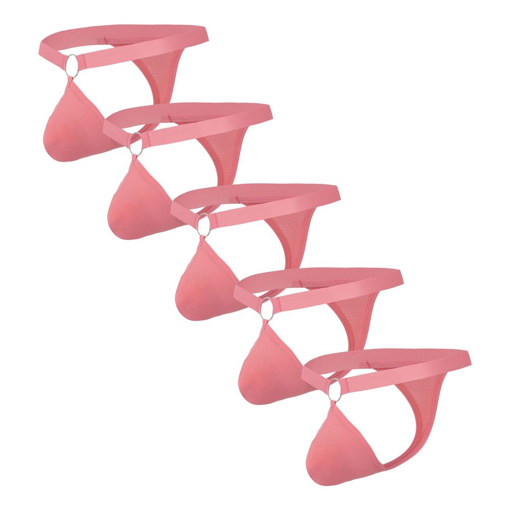 JEsilunmaMY Mens Low Rise T-Back Thong Mesh Breathable Bulge Pouch Jockstrap Underwear Athletic Supporter Breathable Panties (Pink-5PC,X-Large)