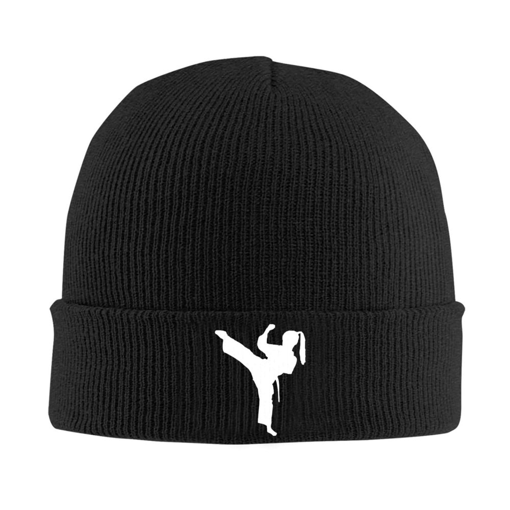 Silhouette Karate Beanie Hat Winter Unisex Knit Hat Ski Stocking Cuffed Cap Black