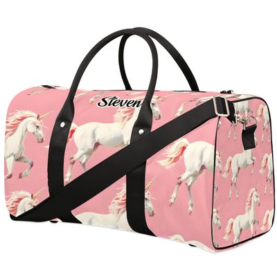Personalized Folding Duffle Bag for Travel Large Overnight Bag for Women Gym Bags Tote Luggage Bag for Men Pink Horse