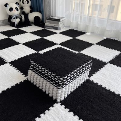 SUZEPER Plush Foam Interlocking Floor Mat with Border, Square Soft Climbing Area Rugs, Exercise Play Mats Floor Tiles for Home Parlor Bedroom(11.8x11.8x0.2in 10 Tiles, Black+White)