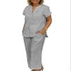 Womens Linen 2 Piece Casual Loose Matching Sets with Pockets Solid Summer Short Sleeve Top Wide Leg Pants Suit view 1