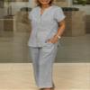 Womens Linen 2 Piece Casual Loose Matching Sets with Pockets Solid Summer Short Sleeve Top Wide Leg Pants Suit view 2