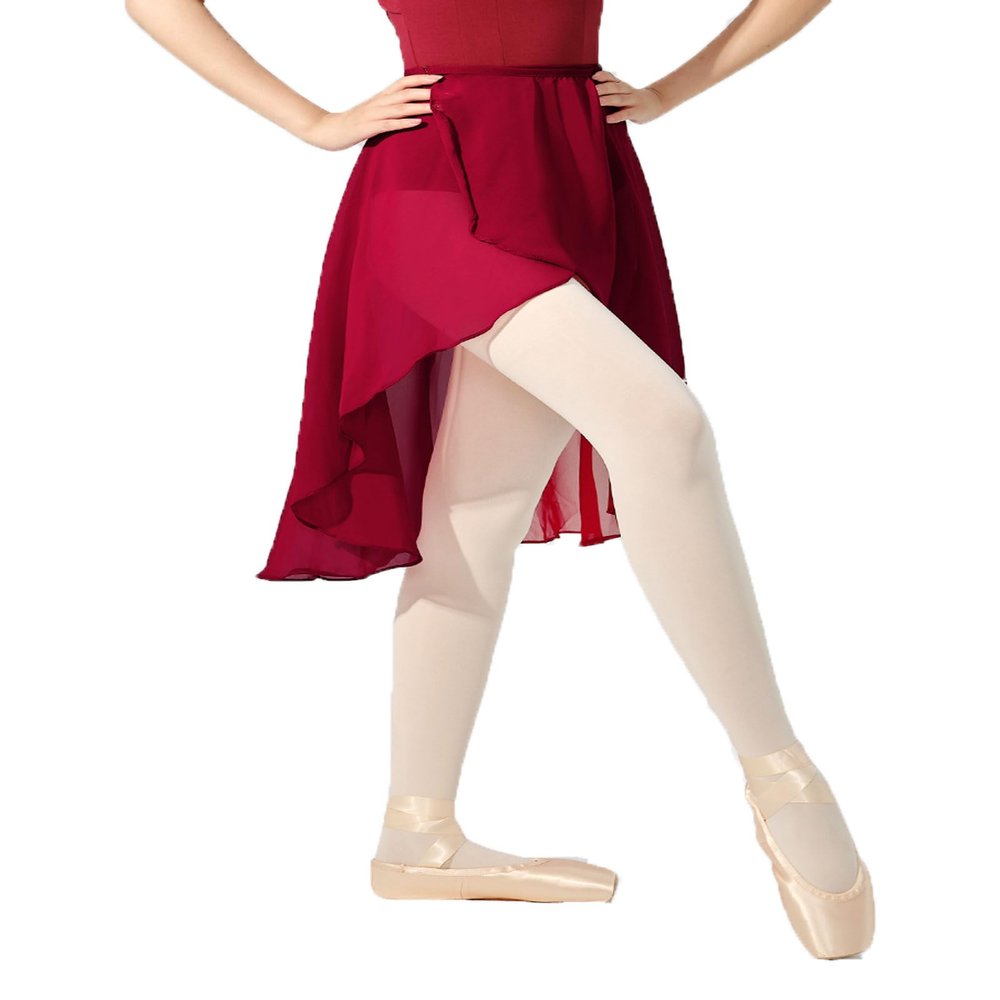 Avrigirl Burgundy Asymmetric Women Dance Skirts Wrap Semi-Sheer Chiffon Ballet Cover up for Swim, Aerial Yoga, Skating