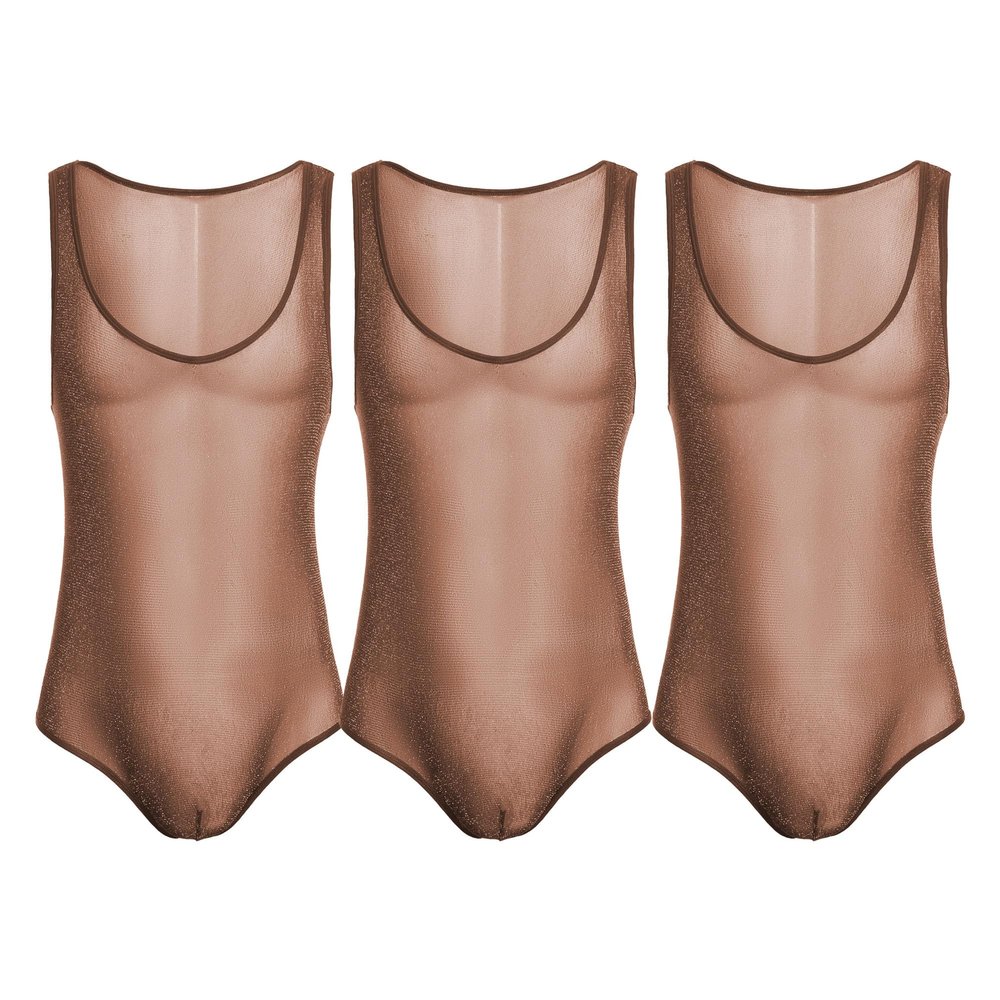 JEsilunmaMY Mens Sequin Lace Sheer Shapewear Stretch Sleeveless Bodysuit Body Shaper Slimming See Through Glitter Underwear (Coffee-3PC,Small)