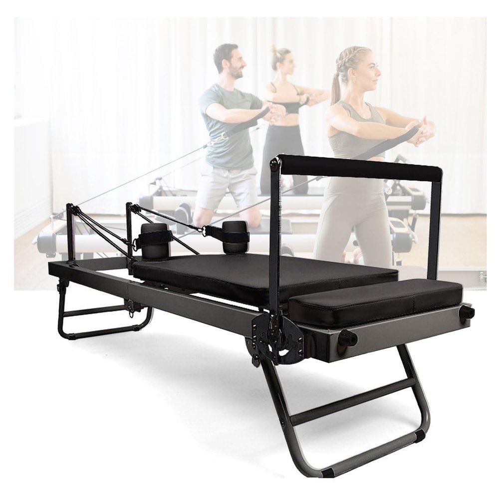 Cloudcool Foldable Pilates Reformer Machine, Portable Adjustable Home Pilates Reformer, Pilates Machine for Reformer Body Stamina Stretching Balance Exercise Workout(Gris)