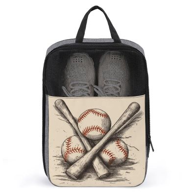 YHEGBFD Travel Shoe Bag,Hand Drawn Bats And Ball Print Shoe Pouch,outdoor Zippered Carrier Shoe Bags,mens Womens Shoe Tote Bag, style