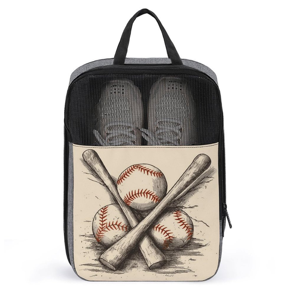 YHEGBFD Travel Shoe Bag,Hand Drawn Bats And Ball Print Shoe Pouch,outdoor Zippered Carrier Shoe Bags,mens Womens Shoe Tote Bag, style