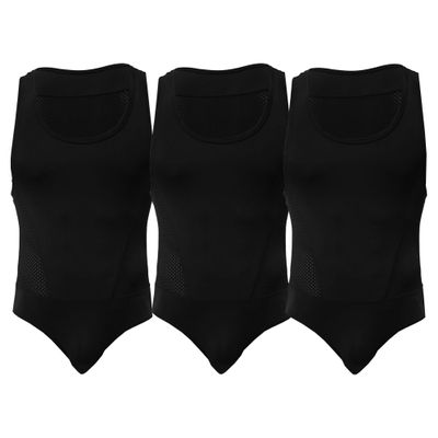 JEsilunmaMY Mens Ice Silk Mesh Shapewear Full Body Shaper Tummy Control Bodysuit Slimming Compression Shapewear Underwear (Black-3PC,X-Large)