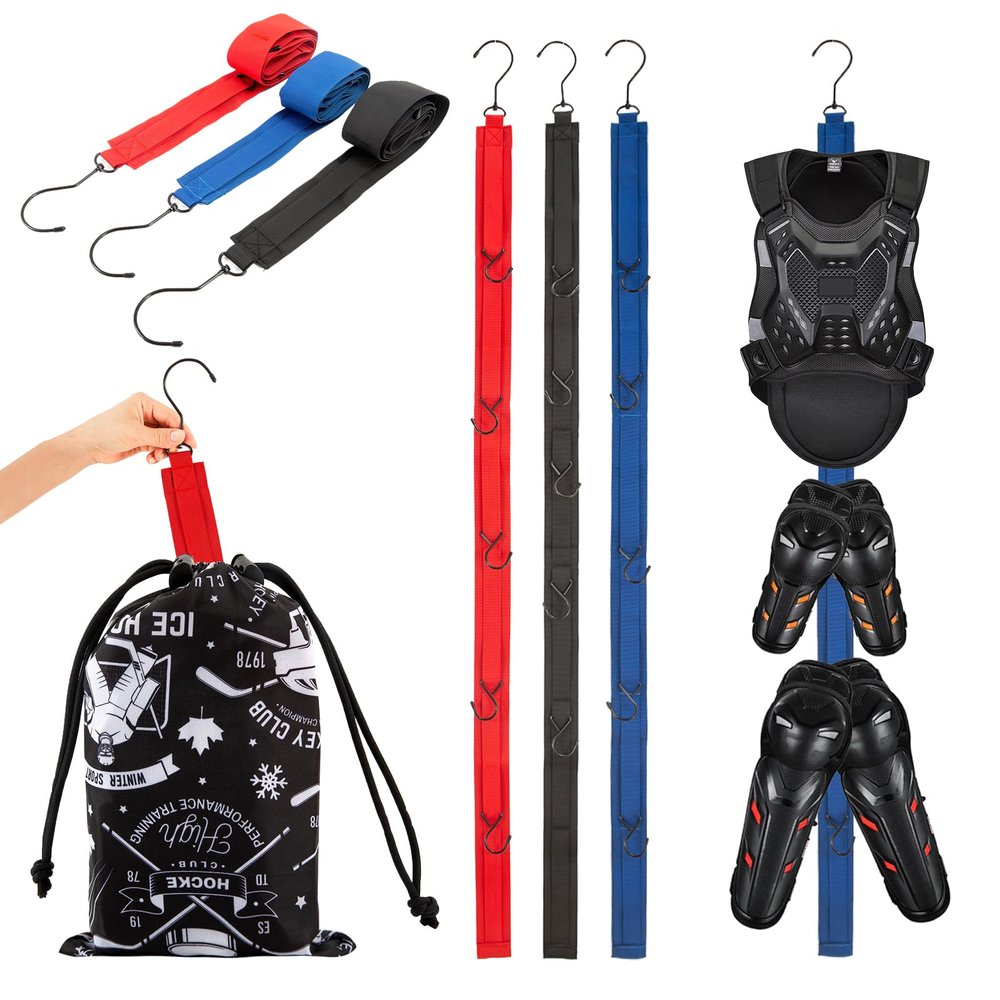 3 PACK Hockey Drying Rack With Storage Bag,Hockey Equipment Gear Drying Rack, Sports Gear Organizer Hanging Straps,Ice Goalie Hockey Gifts For Boys Football Baseball Catcher.Outdoor Camping Must Haves