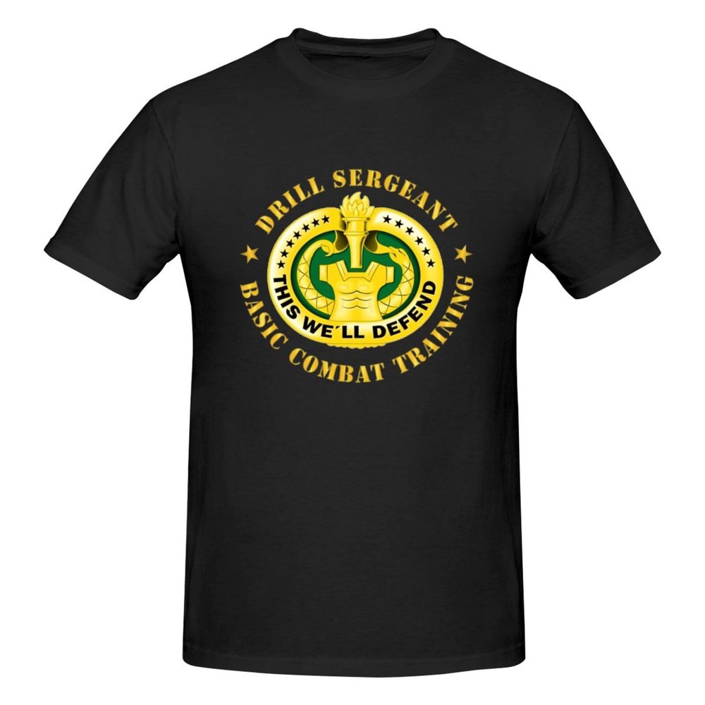 WOLEN Drill SGT Badge - Basic Combat Training Men's Round Neck Comfortable Short Sleeve T-Shirt Black