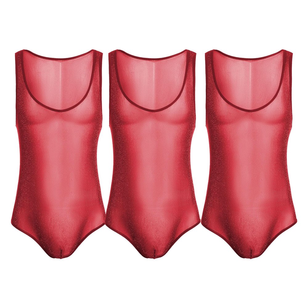 JEsilunmaMY Mens Sequin Lace Sheer Shapewear Stretch Sleeveless Bodysuit Body Shaper Slimming See Through Glitter Underwear (Red-3PC,Large)