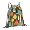NOUZU Mid Century Modern Retro With Drop Shapes Print Sports Drawstring Backpack For Women Men, Lightweight Gym Bag For Gym Travel Swimming, White view 2