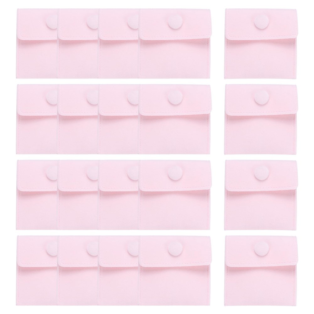 uxcell 20 Pcs Velvet Jewelry Pouches with Snap Button 2.8x2.8 Inches, Soft Jewelry Pouches Storage Bags Small Velvet Gift Bags for Rings Necklace Bracelet Earring Watch, Pink