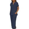 Womens Linen 2 Piece Casual Loose Matching Sets with Pockets Solid Summer Short Sleeve Top Wide Leg Pants Suit view 1