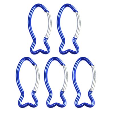 DAYnagh 5 Pieces Fish Shape Climbing Buckle Metal Locking Spring Hook Carabiner Clip for Camping Fishing Hiking Traveling, Blue