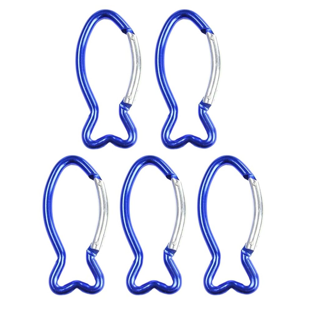 DAYnagh 5 Pieces Fish Shape Climbing Buckle Metal Locking Spring Hook Carabiner Clip for Camping Fishing Hiking Traveling, Blue