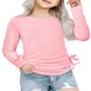 Arshiner Girls' Pink Long Sleeve Shirt with Ruched Knot Side, Pink Tunic Top for Casual Girls, Crew Neck, Size 10-11 view 1