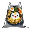 NOUZU Egg Cup Noodle Ramen Print Sports Drawstring Backpack For Women Men, Lightweight Gym Bag For Gym Travel Swimming, White view 1