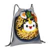 NOUZU Egg Cup Noodle Ramen Print Sports Drawstring Backpack For Women Men, Lightweight Gym Bag For Gym Travel Swimming, White view 2